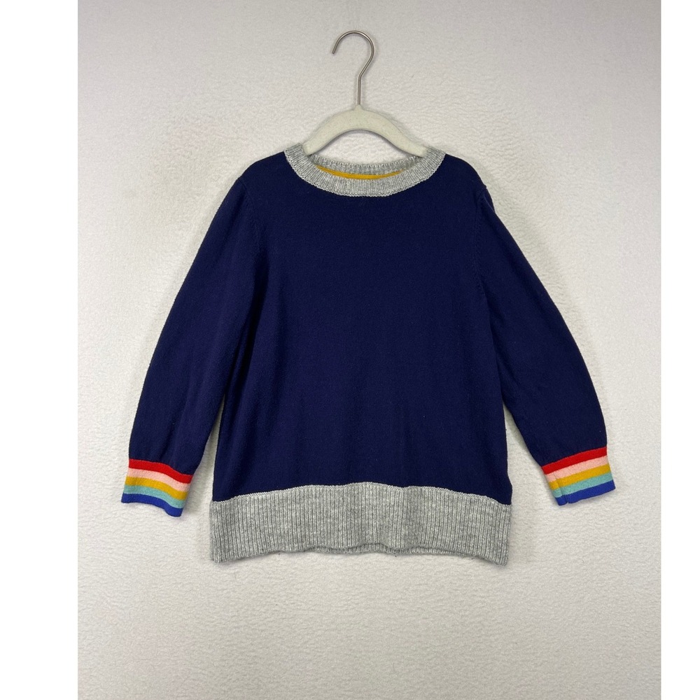 Kidcore Mini Boden Kids 6-7Y Navy Rainbow Heart Elbow Patch Cashmere Mix Sweater